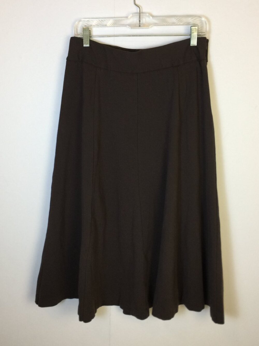 Coldwater Creek A-Line Midi Skirt Size 14 Womans Brown Ponte Knit Stretch Vtg